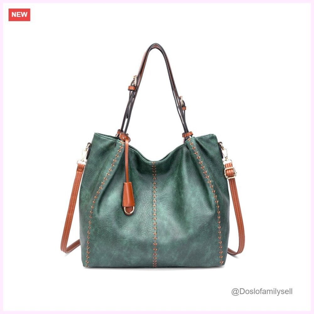 Vintage Hobo Shoulder Bag Soft Leather Bucket Tote Structured Purse Rivet Detail